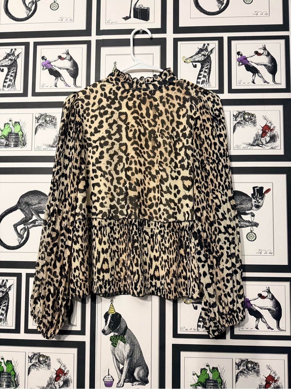 DR2 Leopard Print Ruffle Neck Blouse - Beige/Black